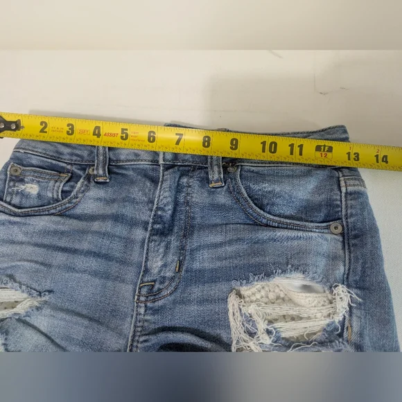 American Eagle Hi Rise Shortie Shorts 0 Distressed Next Level Stretch Women Lace - Picture 13 of 16